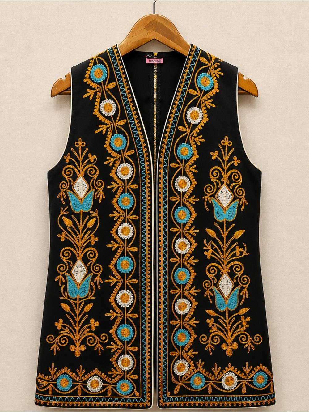 Embroidered Boho Artisan Long Vest Folk Festival Statement Layering Piece